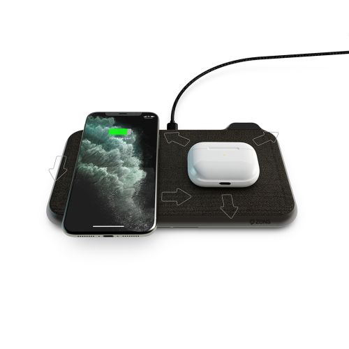 ZENS Liberty Dual Wireless Charger Qi 2x15W Apple fast Fabric