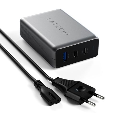 Satechi USB-C 100W GaN PD Dual Port Travel Charger Space Grey