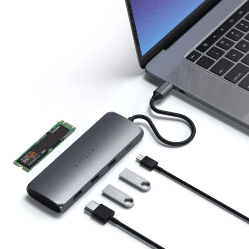 Satechi USB-C Aluminum Hybrid MultiPort 4K HDMI Adapter w/ SSD Enclosure Space Grey